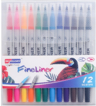 Skyglory Children Drawing Double-Headed Hook Line Pen Art Soft-Headed Watercolor Pen，Specification 12 Color Silver Pole