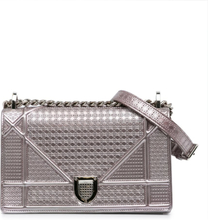 Pre-owned Dior Patent Microcannage Diorama Crossbody Bag Silver