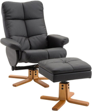 Rootz Relax -tuoli - Jalkatuki - Rahi - Keinonahka - Massiivipuu - Nojaustoiminto - 80 x 86 x 99 cm - Musta