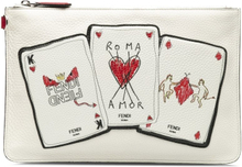 Pre-owned Fendi Roma Playing Cards Zip Clutch White