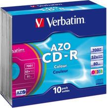 Verbatim CD-R AZO Colours, 48x, CD-R, 120 mm, 700 MB, SlimCase, 10 kpl