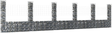 vidaXL U-formad gabionkorg med 6 stolpar järn 620x20x150 cm