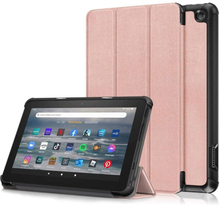 Tri-fold Leather Stand Case for Amazon Fire 7 (2022) - Rose Gold