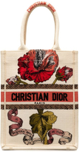 Pre-owned Dior Fleurs Bibliques Embroidery Vertical Book Tote Brown