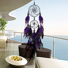 Creative Weaving Crafts Purple Feather Beads Dream Catcher Wall Hanging Jewelry