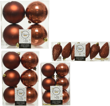 Kerstversiering kunststof kerstballen terra bruin 6-8-10 cm pakket van 50x stuks