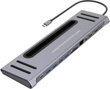9199 12 in 1 USB-C / Type-C to USB-C / Type-C + TF / SD Card Slot + RJ45 + 3.5mm Audio + PD USB-C / Type-C Charging + 2 HDMI + 4 USB 3.0 Ports Multifu