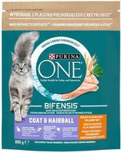PURINA One Bifensis Coat & Hairball Chicken - kissan kuivaruoka - 800 g