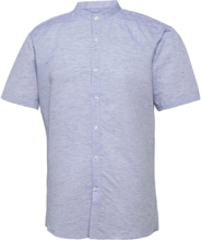 Mandarin Linen Blend Shirt S/S Shirts Linen Shirts Blå Lindbergh*Betinget Tilbud