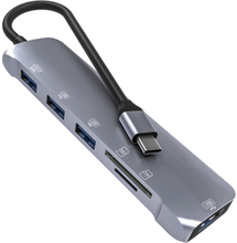 NK-3043H 6 in 1 USB-C / Type-C to TF / SD Card Slot + USB 3.0 + 3 USB 2.0 Female Adapter