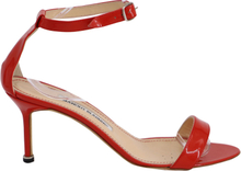Manolo Blahnik Chaos Sandals in Coral Patent Leather