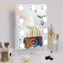 FENCHILIIN Hollywood meikkipeili valoilla Bluetooth langaton latauspöytä yläosa valkoinen 25 x 30 cm