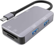 NK-3049H 6 in 1 USB-C / Type-C to TF / SD Card Slot + USB 3.0 + 3 USB 2.0 Female Adapter(Space Grey)