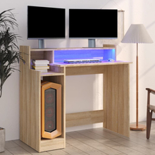 Skrivebord m. LED-lys 97x90x45 cm konstrueret træ sonoma-eg