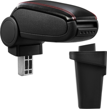 [pro.tec]® Automallikohtainen keskikäsinoja Ford Focus 3 - keskikäsinoja - säilytystilalla - keinonahka - musta, punaiset saumat