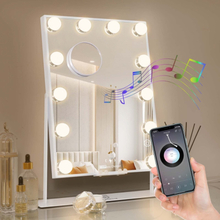 FENCHILIIN Hollywood meikkipeili valoilla Bluetooth langaton latauspöytä valkoinen 30 x 41cm peili