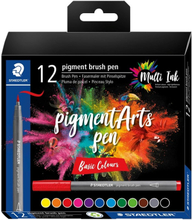 Staedtler Pigment Arts Brush Pen Basic Colors, 12 colours, Multicolour, Round, Plastic, Polypropylene (PP), Water-based ink, Adults & Children