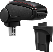 [pro.tec]® Automallikohtainen keskikäsinoja Seat Leon 1P - keskikäsinoja - säilytystilalla - keinonahka - musta, punaiset saumat