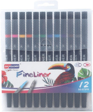 Skyglory Children Drawing Double-Headed Hook Line Pen Art Soft-Headed Watercolor Pen，Specification 12 Color Black Pole