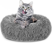 Pörröinen kissansänky ∅ 60 cm - kissan kori kissa tyyny kissan sänky kissan kori pyöreä kissan sänky vaaleanharmaa