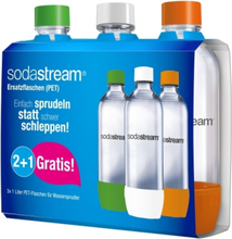 SodaStream Pet-Flasche 2 + 1 - orange/grün/weiß - aus bruchfestem kristallklarem PET und frei von BPA! - ideal für Schule - Sport - Freizeit (1041343