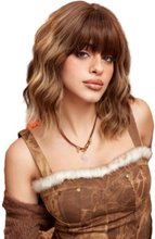 Shoulder-Length Short Curly Hair Wig with Bangs Natural and Voluminous Wavy Curls Women's Wig with Hair Net Heat Resistant Synthetic for Women Cosplay Party Daily Use