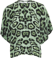 Givenchy Green Jaguar Print Silk Overdimensjonert bluse