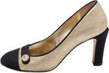 Chanel Gold/Black Glitter semsket skinn og stoff CC Pearl Cap Toe Pumps
