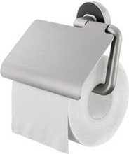 TIGER Cooper toalettpappershållare med lock i borstat rostfritt stål/svart; 4.1x12.3x4.1 cm (LxHxD); Silverfärg/Svart