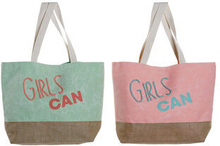 Håndtasker DKD Home Decor Girls Can Polyester Bomuld (38 x 14 x 38 cm) (2 pcs)