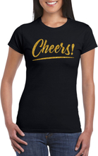 Cheers goud tekst t-shirt zwart dames - Oud en Nieuw / Glitter en Glamour goud party kleding shirt