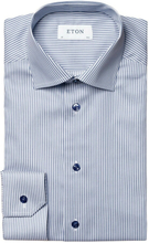 Blå Eton Skjorter Navy Blue Bengal Striped Fine Twill Shirt Skjorte