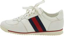 Gucci White Micro Guccissima Leather Web Detail Low Top Sneakers