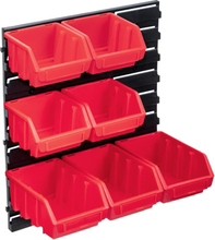 vidaXL Oppbevaringsbokssett i 8 deler med veggpanel rød og svart