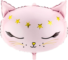 Rosa Katt med Gullstjerner - Folieballong 48x36 cm