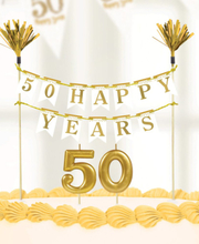 Guldfärgad 50 Happy Years Tårtbanner och Tårtljus
