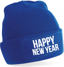 Happy New Year muts unisex - one size - blauw - apres-ski muts