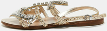Miu Miu Gold/Silver Glitter og Leather Crystal Purlished Flat Sandals