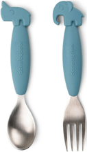 Easy-Grip Spoon And Fork Set Deer Friends Blue Home Meal Time Cutlery Blå D By Deer*Betinget Tilbud