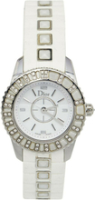 Pre-eide Dior White rustfritt stål gummi diamanter Christal Cd112113R001 Kvinner s armbåndsur 28 mm