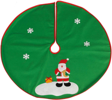 Grön Julgransmatta med Tomtemotiv och Röd Kant 90 cm