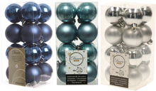 48x Stuks kunststof kerstballen mix donkerblauw/zilver/ijsblauw 4 cm