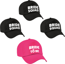 Petjes vrijgezellenfeest vrouw - 1x Bride to Be roze + 5x Bride Squad zwart