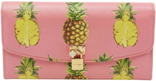 Dolce Gabbana Pink Pineapple Print Leather Padlock Wallet