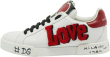 Dolce and Gabbana White Leather Love and Graffiti Low Top Sneakers