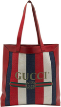 Pre-owned Multicolor Canvas and Leather Striped Logo Tote