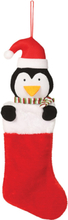Röd Julstrumpa med Pingvin