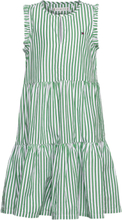 Striped Ruffle Dress Slvss Dresses & Skirts Dresses Casual Dresses Sleeveless Casual Dresses Green Tommy Hilfiger