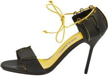 Manolo Blahnik Black Leather Ankel Tie Up Sandals
