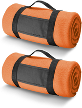 2x Fleece dekens/plaids oranje met afneembaar handvat 150 x 120 cm